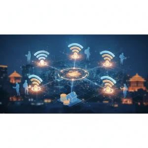 Hình ảnh minh họa lắp đặt mạng FPT tại khu vực Đống Đa, Hà Nội với modem WiFi 6 và kỹ thuật viên đang làm việc, biểu tượng FPT Telecom.