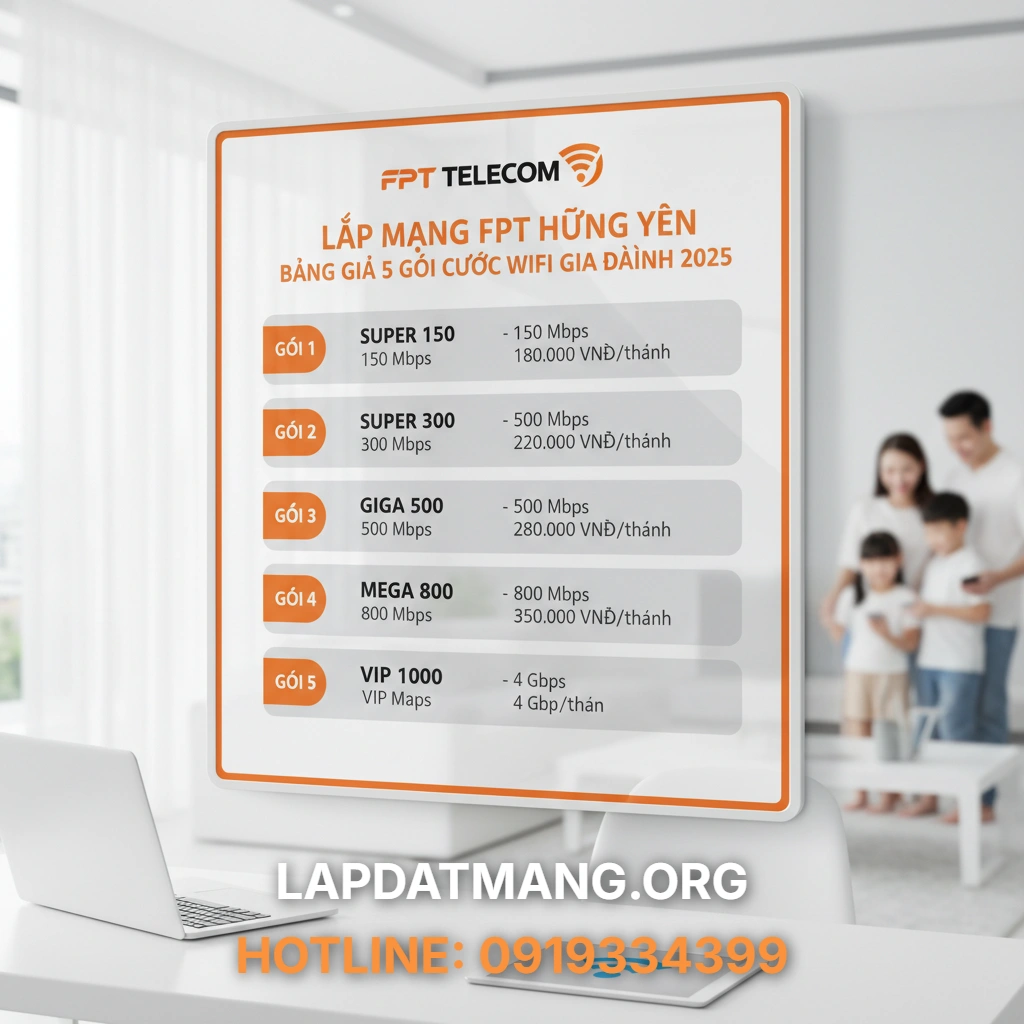 Lắp mạng FPT Hưng Yên - Tổng quan các gói cước Internet FPT Hưng Yên năm 2025 có gì đặc biệt?