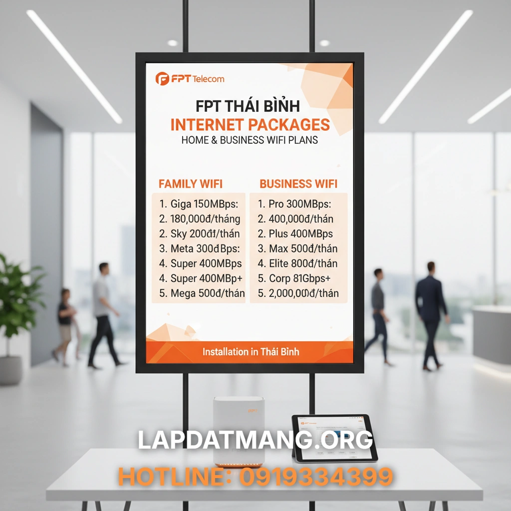 Lắp mạng FPT Thái Bình - Bảng Giá Lắp Mạng FPT Thái Bình Cho Gia Đình và Doanh Nghiệp Mới Nhất?